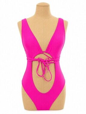 Hot Pink Cut Out One Piece Swimsuit Neon Pink